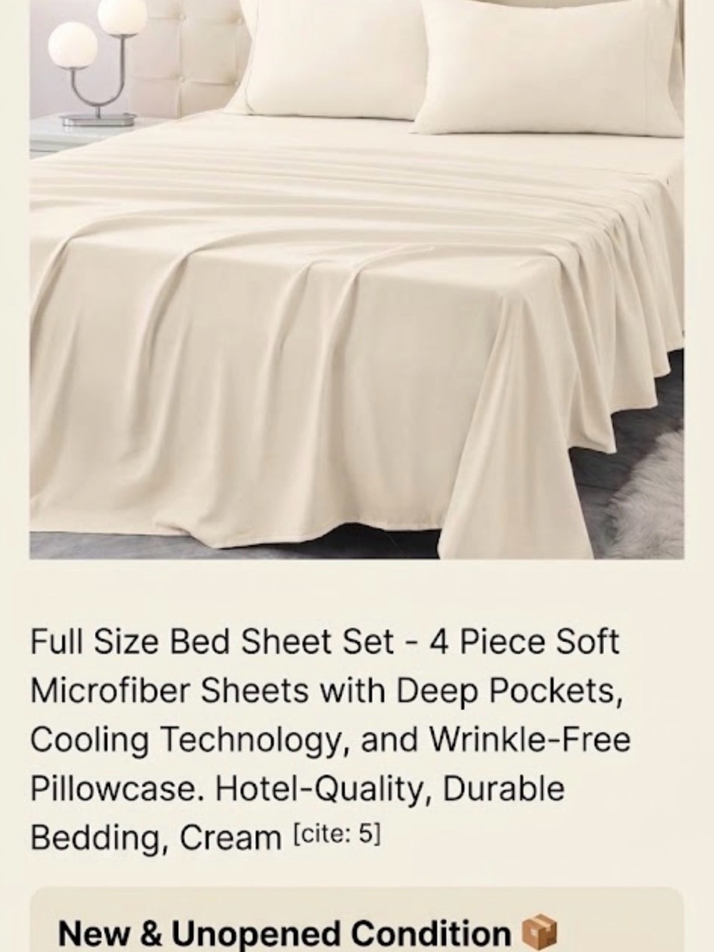 NEW Homilay 4-Piece Sheet Set - Full Size (Cream)